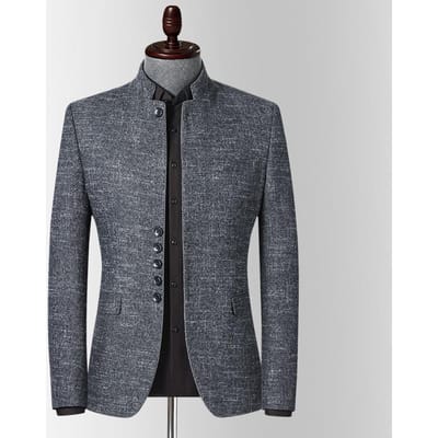 Costume d'automne pour hommes, col montant, costume décontracté, version coréenne, petit costume slim, costume pour hommes d'âge moyen, haut 3XL gray