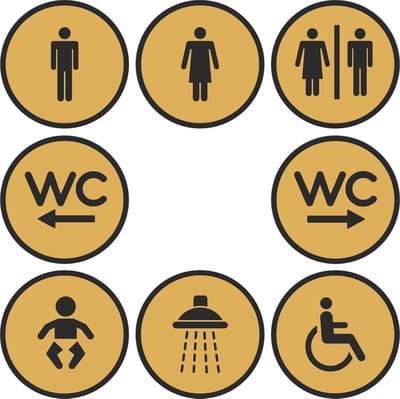 12,5 cm Rond 8 bordjes voor de toilets/wc Voordeel pack Goud - Zwart | PLA toilet bordjes | 125 mm rond 3 mm dik | Goud Zwart | Bio plastic