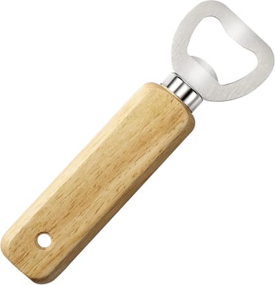Houten Flesopener - Bieropener Met Staal - Bar Keuken - Personaliseerbaar Met Gravering - Met Ophanglus - Natuurlijk Hout