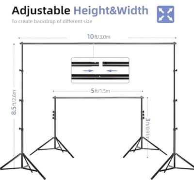 Professionele Fotostudio Set met Achtergrondsysteem en Verstelbare Statief 2,6x3m voor Fotografie en Video