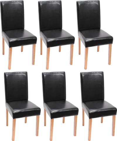 Cosmo Casa Set van 6 eetkamerstoelen keukenstoelen Littau - Kunstleer - Zwart - Lichte poten