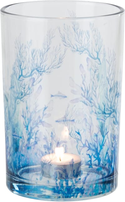 J-Line theelichthouder Koraal - glas - transparant/blauw - large