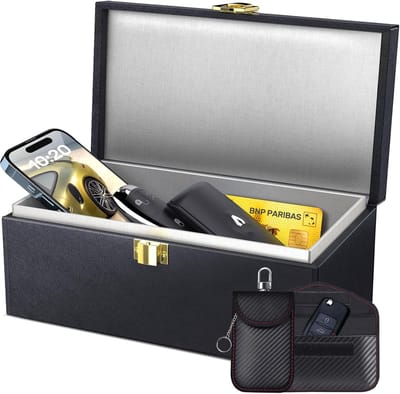 Autosleutel RFID Antidiefstal - RFID Beschermhoes Autosleutel - Beveiliging tegen diefstal en Keyless Entry-misbruik - Beschermhoes Autosleutel Box - Autosleutel Kluis - Keyless Entry Hoesje - 2 Sleuteltasjes - Sleuteletui 22 x13 x 10.5 CM | Cyslmuk®