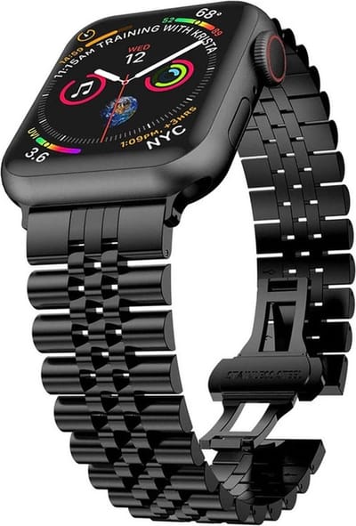 Stalen bandje - RVS - geschikt voor Apple Watch 1/2/3/4/5/6/7/8/9/10/11/ SE (1,2,3) met maat 38 mm / 40 mm / 41 mm en 42 mm (Watch 10/11) - zwart