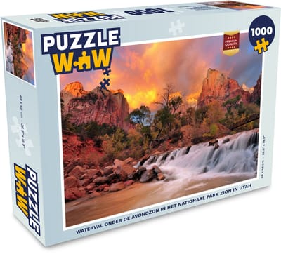 Puzzel Waterval onder de avondzon in het Nationaal park Zion in Utah - Legpuzzel - Puzzel 1000 stukjes volwassenen