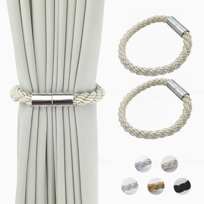 Dailygoods- Gordijn Tiebacks - Magnetische Gordijnhouders - Gordijnbinders - Geen perforatie - Sterke magnetische aantrekkingskracht - Polyester gordijnbanden