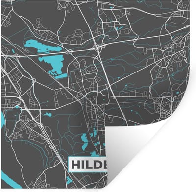 Muurstickers - Sticker Folie - Blauw – Duitsland – Plattegrond – Stadskaart – Kaart – Hilden - 100x100 cm - Plakfolie - Muurstickers Kinderkamer - Zelfklevend Behang XXL - Zelfklevend behangpapier - Stickerfolie
