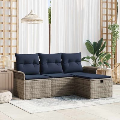 vidaXL - Tuinbank - Set - 4 - st - Grijs - en - Marineblauw - poly - rattan