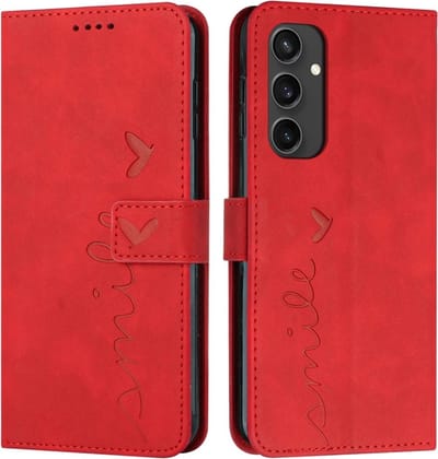 Coverup Hoesje - Geschikt voor Samsung Galaxy S24 FE Hoesje - Coverup Smile Book Case - Rood