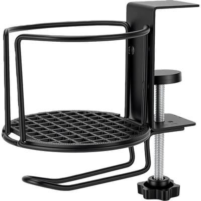 Porte-gobelet de bureau 2 en 1 avec support pour casque Pince métallique à visser Anti-renversement Porte-bouteille d'eau de table pour gobelets universels black