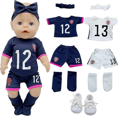 Voetbaloutfit voor poppen van 35 tot 43 cm, compleet met accessoires