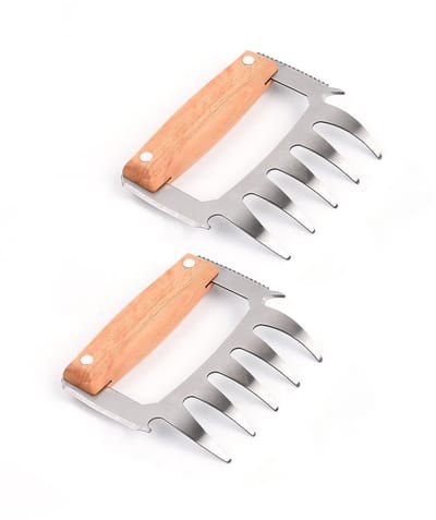 JHUBERS- Vleesscheiders 5-in-1 - Roestvrij Staal/Hout - Grillaccessoires - Afscheuren/Vastzetten - Openen van Flessen - Afmetingen 8,5 x 12,1 x 10 cm - Vleesklauwen