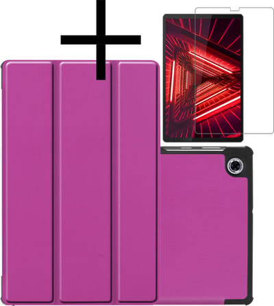 Hoes - Geschikt voor Lenovo Tab M10 FHD Plus (2e / 2nd Generatie) - Met Screenprotector - Trifold Bookcase - Hard Cover - Hardcover Book Case - Tablet Hoesje - Paars