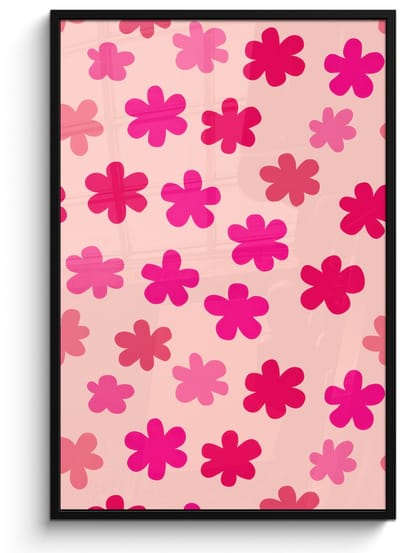 Poster in lijst - Fotolijst 80x120 cm - Posters - Bloemen - Patroon - Roze - Posterlijst zwart - Decoratie - Wanddecoratie woonkamer - Muurdecoratie slaapkamer