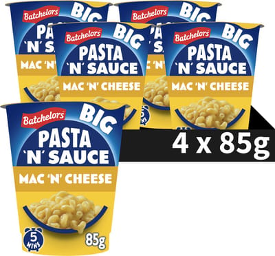 Batchelors Big Pasta Mac and Cheese - Vegetarisch – Kant-en-Klare Maaltijd in Cup – 4 Stuks – Snel Klaar