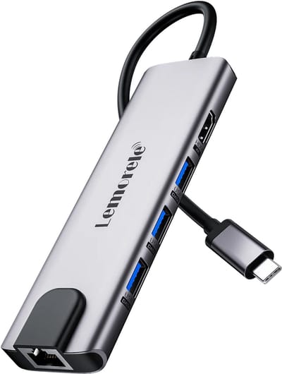 Lemorele TC39L 9-in-1 USB C Hub - 4K HDMI - Gigabit Ethernet - 3x USB 3.0 - 100W PD - SD/TF - Space Grey