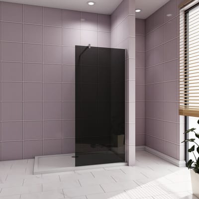 Inloopdouche met zwarte beschermfolie,120x200cm hoog,8mm EasyClean veiligheidsglas,Stabilisatiestang F-Form:140cm,glanzend chroom profiel