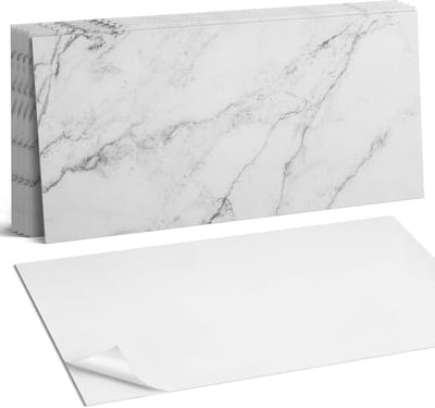 Coloray Plaktegels - Elegant wit marmer Wandtegel Zelfklevend - 60 cm x 30 cm - Wit Plaktegels - 6 stuks - Rechthoek PVC Tegels - Plaktegels Keuken - Zelfklevende Vloertegels Badkamer - Vinyltegels Vloer Zelfklevend - Zelfklevende Wandtegels