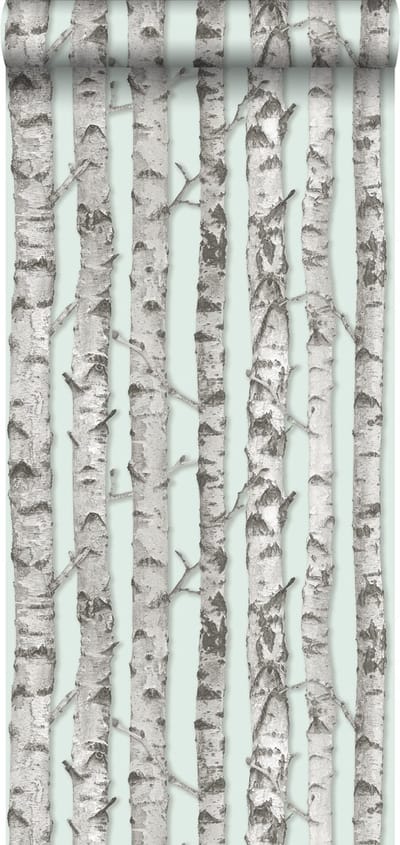 ESTAhome behang berken boomstammen mintgroen en warm grijs - 53 cm x 10.05 m - 138890
