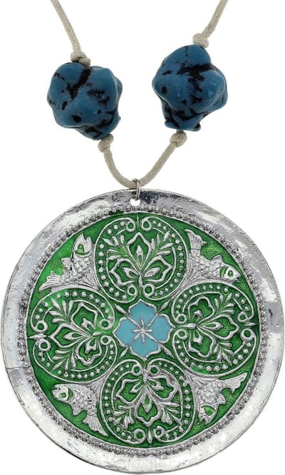 Behave® Korte Ketting - Groene Hanger Met Blauwe Accenten - Nikkelvrij