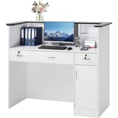 VEVOR Receptiebalie 127,5 cm lang, rechthoekige receptiebalie met lichtstrip, 3 lades en opbergkastjes, receptiebalie voor kassa, lobby, schoonheidssalon, kantoor, hotel, verkoopbalie, kantoorbalie