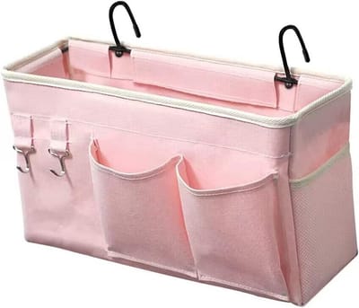 Bed Organizer Canvas - Ruime Opbergmogelijkheden voor Boeken, Telefoon en Meer - Nachttafel Ophangtas voor Stapelbedden en Ziekenhuisbedden - 38 cm - Lichtroze