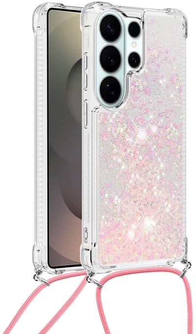 Coverup Hoesje - Geschikt voor Samsung Galaxy S26 Ultra Hoesje - Coverup Liquid Glitter Back Cover met Koord - Roze