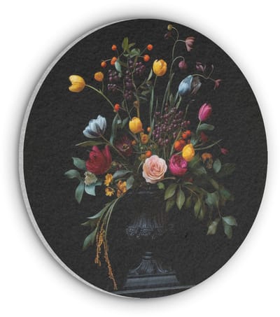 Akoestisch wandpaneel rond 50x50 cm - Vilt schilderij Klassiek - Vaas - Boeket - Bloemen - Ronde akoestische panelen - Geluidsdempende wanddecoratie - Geluidsisolatie wandcirkel - Muurdecoratie geluidspanelen