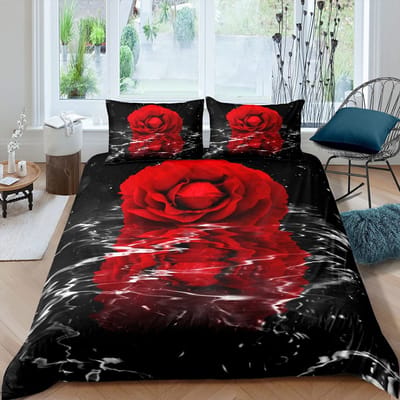 Rode Roos Dekbedovertrek Set Roos Bloemenprint Beddengoed Set Romantische Frisse Stijl King Size Dekbedovertrek met Kussenslopen voor Geliefden 70x133cm 2pcs