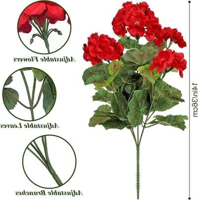 4 Bundels Kunstbloemen Geraniums - Zijde Bloemen voor Buiten en Binnen, UV-bestendig, Decoratie voor Bruiloft, Thuis, Balkon en Tuin