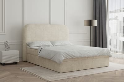 Continentalbed 07 (Boxspring, Bonell, Topper, bouclé, tweepersoonsbed gestoffeerd hoofdbord met lattenbodem) - 140x200cm - Beige (Anthology 3)