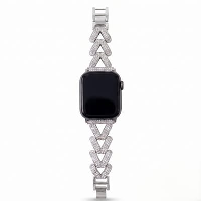Casemania Metaal Watch Band Geschikt voor Apple Watch Series 10-11 (42mm), Series 1-9 (38mm, 40mm, 41mm), SE (40mm) - Zilver - Luxe Schakelbandje met Kristallen - Verstelbare Zinklegering Horlogenbandje