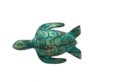 Houten schildpad Boras turquoise groot S