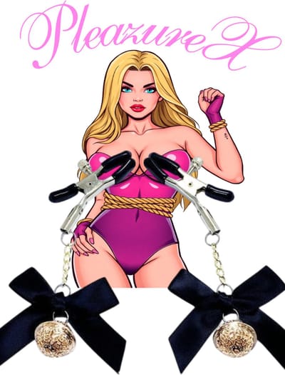 PleazureX fetish series - tepelklemmen strikjes - goud - bdsm - erotisch - kinky - ondeugend