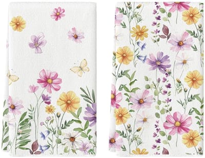 Dailygoods - Keukendoeken - Theedoeken Set van 2 - Roze - Bloemen en Vlinders - Perfect voor Lente en Zomer - Machinewasbaar