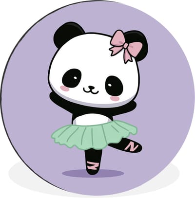 WallCircle - Wandcirkel - Muurcirkel - Panda - Paars - Sierlijk - Kawaii - Aluminium - Dibond - 30x30 cm - Binnen en Buiten