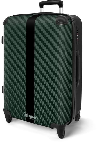 NoBoringSuitcases.com® - Koffer groot - Rolkoffer lichtgewicht - Groene carbonstructuur met zwarte streep - Reiskoffer met 4 wielen - Valies grote trolley XL op wieltjes - Harde reistrolley met TSA slot - 20 kg bagage - Reizen