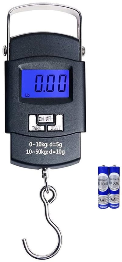 ZRSS® Hangweegschaal met Weeghaak - Visweegschaal - Kofferweegschaal - Bagage Weegschaal - 50kg - 2x AAA-batterijen