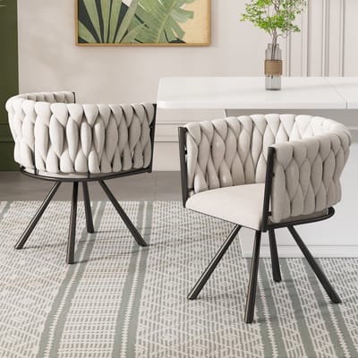MODFU - Eetkamerstoelen Set Van 2 - 360 Graden Draaibaar En Ergonomisch - Modern - Voor Eetkamer - Linnen, Metaal - Zwart