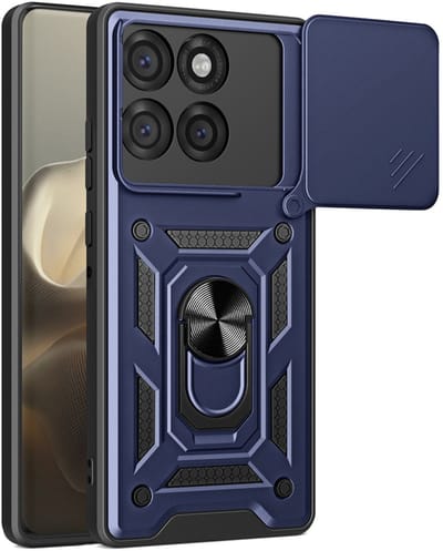 MobyDefend Hoesje - Geschikt voor Motorola Edge 60 Pro - Pantsercase Met Draaibare Ring - Blauw