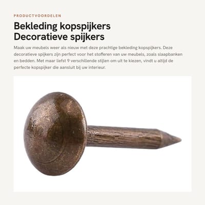 Dailygoods- Kopspijkers 100 Stuks - Decoratieve Spijkers - Vintage Meubels - Punaise voor Bank/Bed - 9 Stijlen Beschikbaar - 6x14 mm - Stoffeernagels
