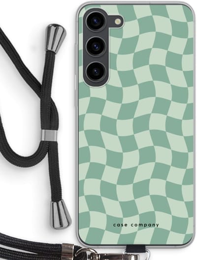 Case Company® - Hoesje met koord geschikt voor Samsung Galaxy S23 Plus hoesje met Koord - Grid Groen - Telefoonhoesje met Zwart Koord - Bescherming aan alle Kanten en Over de Schermrand