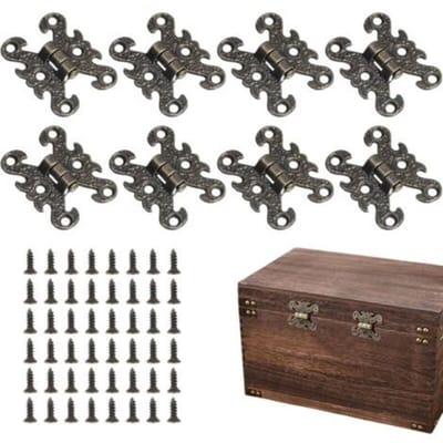 Vintage scharnieren, vintage scharnieren van zinklegering met schroeven, antieke, gesneden scharnieren met schroeven, retrostijl, geschikt voor deuren, kasten, sieradendozen, houten dozen (bronskleur).
