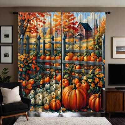 2 stuks HD Oogstfeest Pompoenhut Esdoornbos decoratief gordijn Geel lint digitaal bedrukt gordijn Woningdecoratie stijl W52H63inchW132H160cm orange