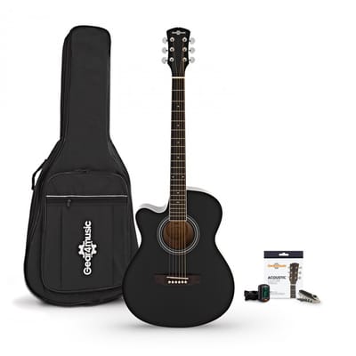 Single Cutaway Linkshandige Akoestisch Gitaar & Accessoireset van Gear4music, Zwart