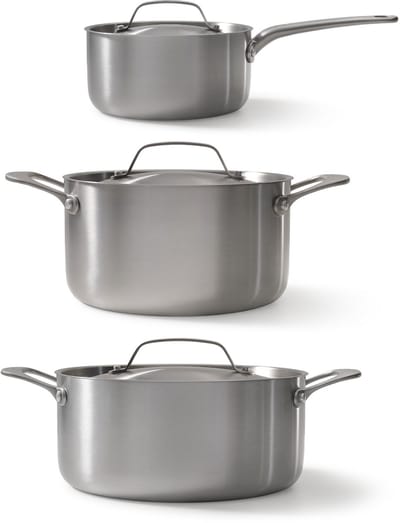 Skottsberg 3-delige pannenset - Stainless Steel - Kookpannen & Steelpan met deksel - Geschikt voor Inductie en Oven