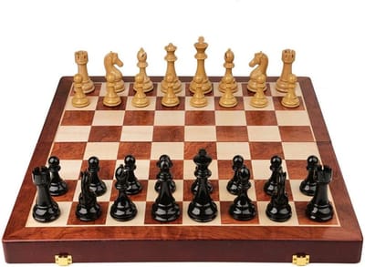 Schaakspel Groot - Strategie Spel - Mentale Training - Opvouwbaar Met Opbergruimte - 52x52cm - Houtnerf