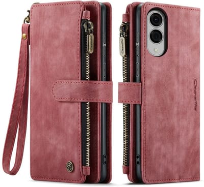 CaseMe C30 Hoesje Geschikt voor Samsung Galaxy S25 Edge | Wallet Zipper Book Case met Pasjeshouder | Beschermhoes met Portemonnee | Rood