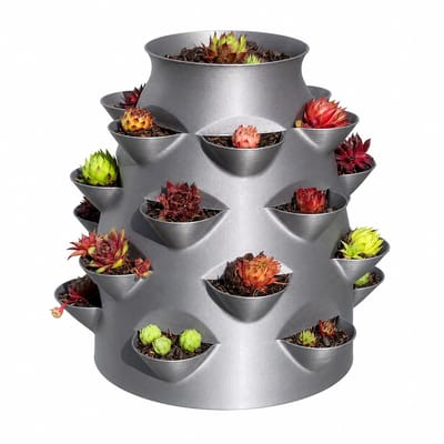 Verticale Plantentoren voor Binnen en Buiten – Hangende Bloempot – Stapelbare Kruidenbak – Wandmontage Mogelijk – 20,5 cm – Grijs