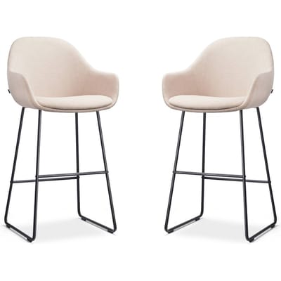 Nolon Nino-Mae Barkrukken Set van 2 Beige - Zwart Onderstel - 75 cm - Hoge Kruk - Barkruk met Rugleuning - Design - Scandinavisch - Comfortabel